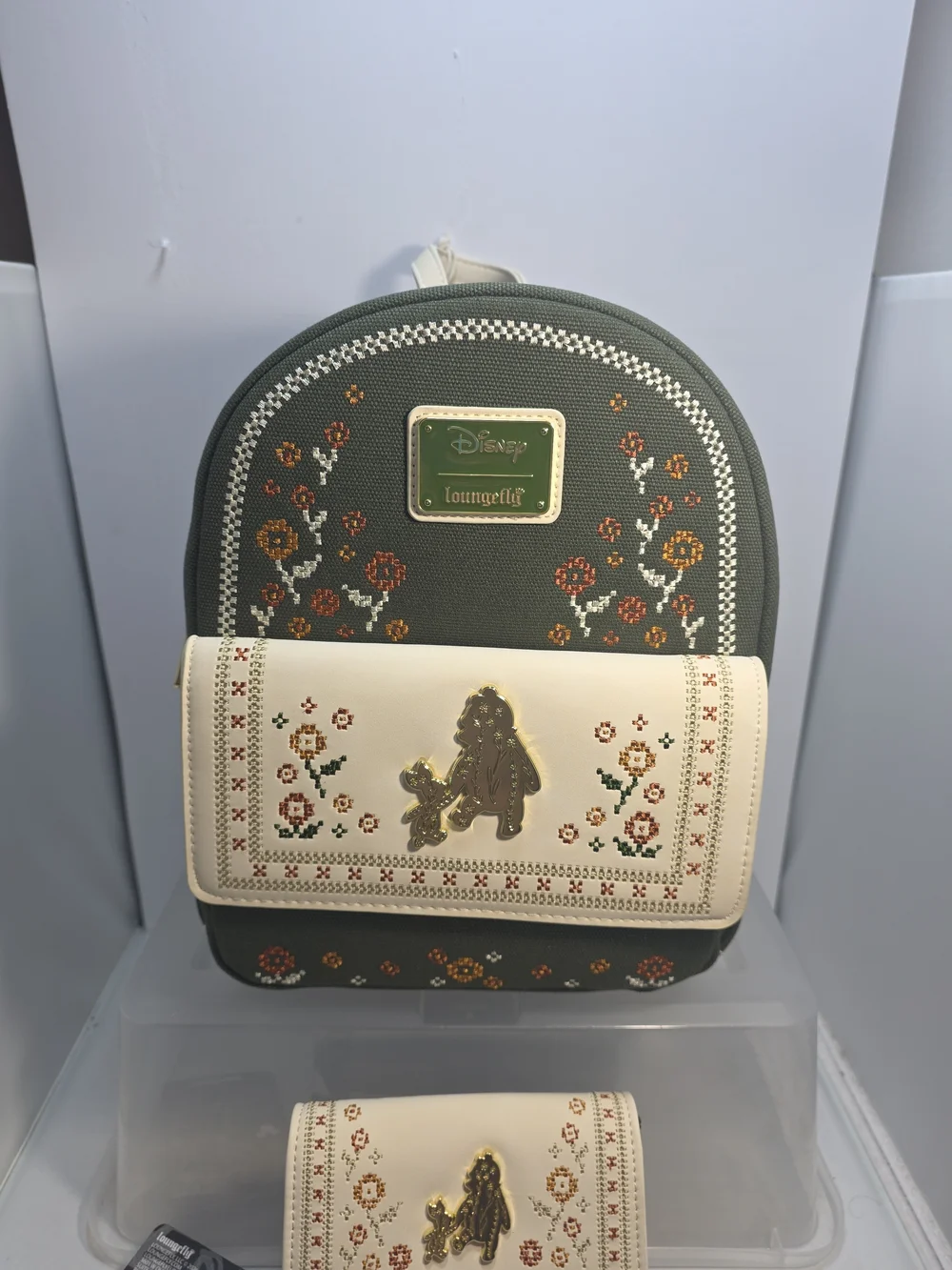Loungefly Disney Winnie The Pooh Floral Cross Stitch Mini Backpack & Wallet NWT